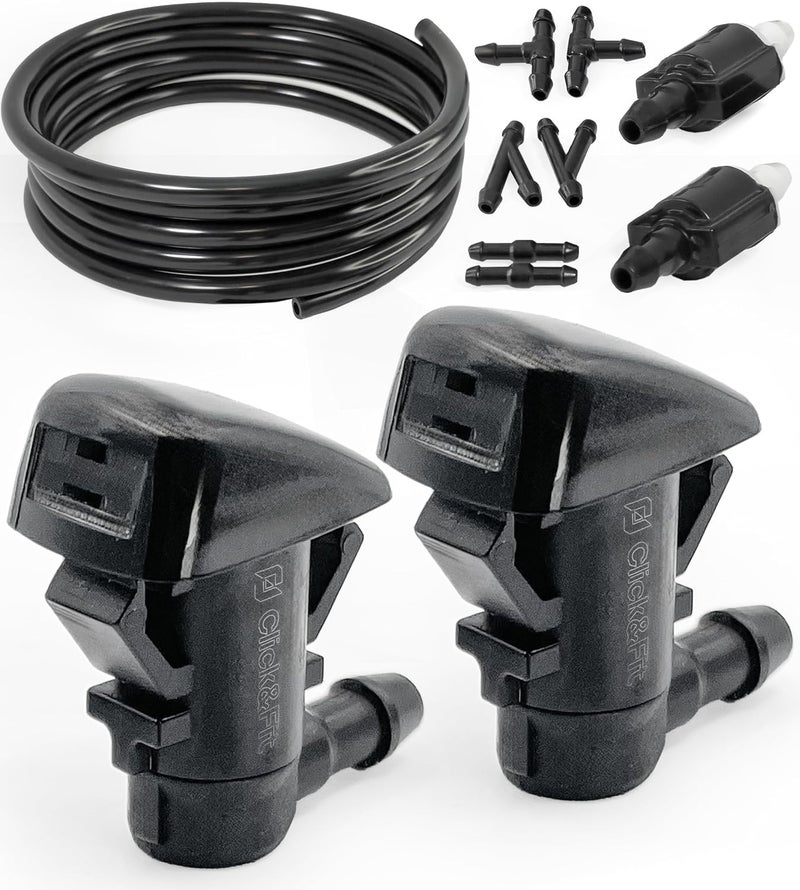 Click&Fit Windshield Washer Nozzles compatible with Chrysler 300 11-17, Jeep Grand Cherokee 11-21 Commander 06-10, Liberty 8-12, Dodge Caravan Durango Challenger Charger, Nitro – Double Fan Repair Kit - Image 1